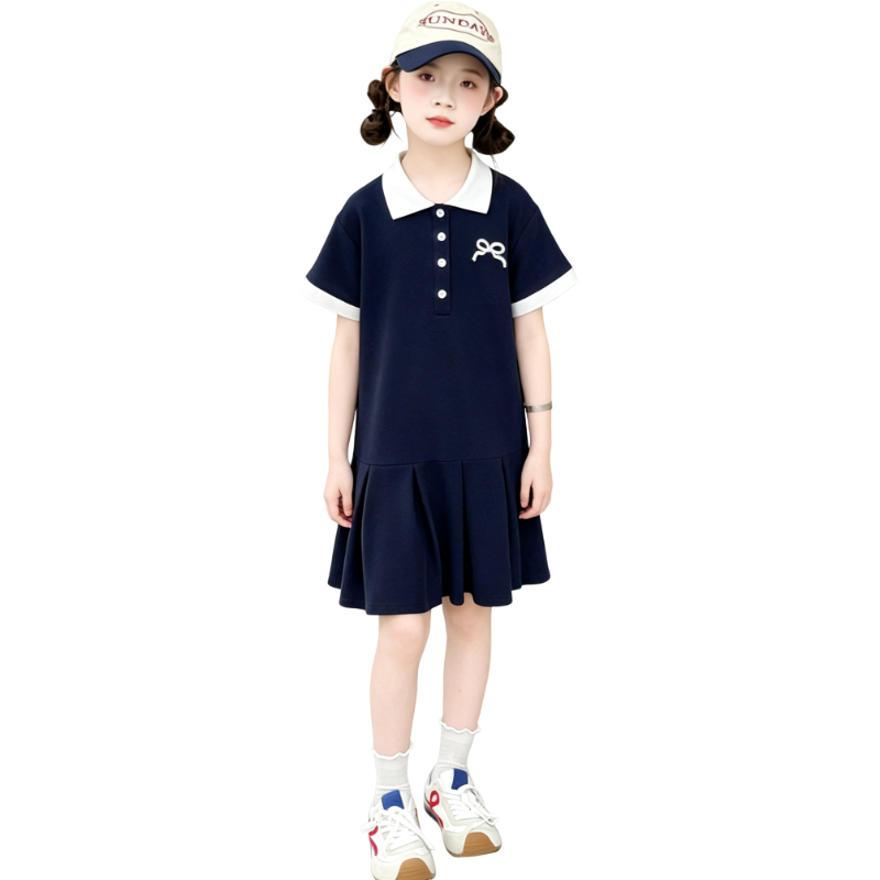 YALU Grade School Dresses Polo Collar Moderate Midi Skirt