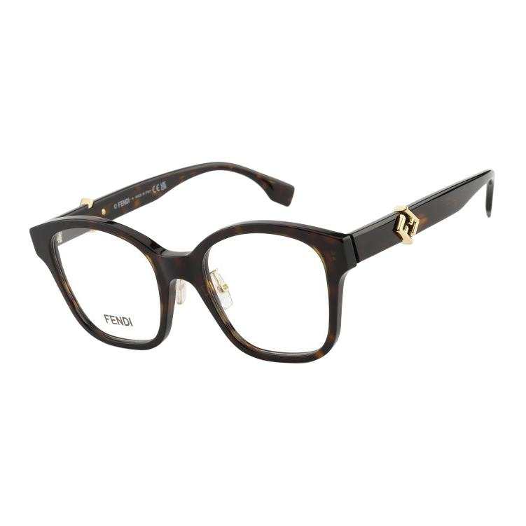 FENDI Plate And Metal Square Prescription Glasses Unisex Tortoiseshell