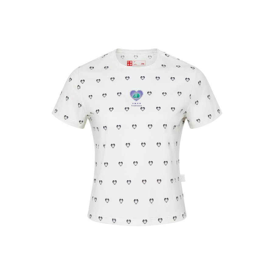 Li-Ning Li Ning Short Sleeved T Shirts Women's Ivory All Over Print