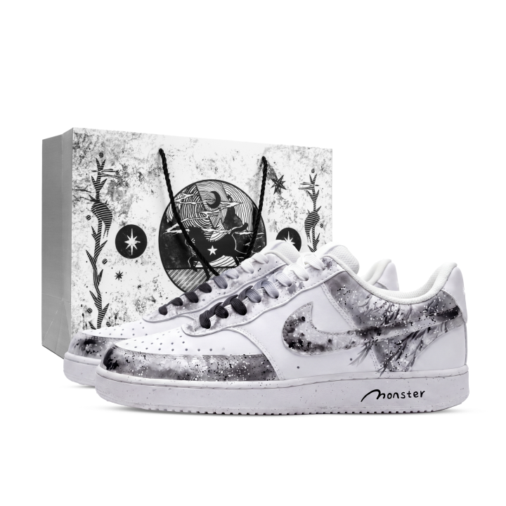 Nike Nike Court Vision Ink, Monster Lab Low top Skateboard Shoes Unisex Black White Gray