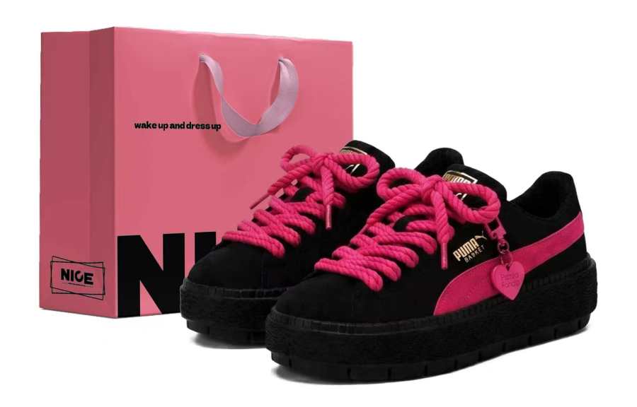 PUMA Platform Trace Gummies Thick Sole Cushioning Abrasion Resistant Low top Skateboard Shoes Women's Black Rose