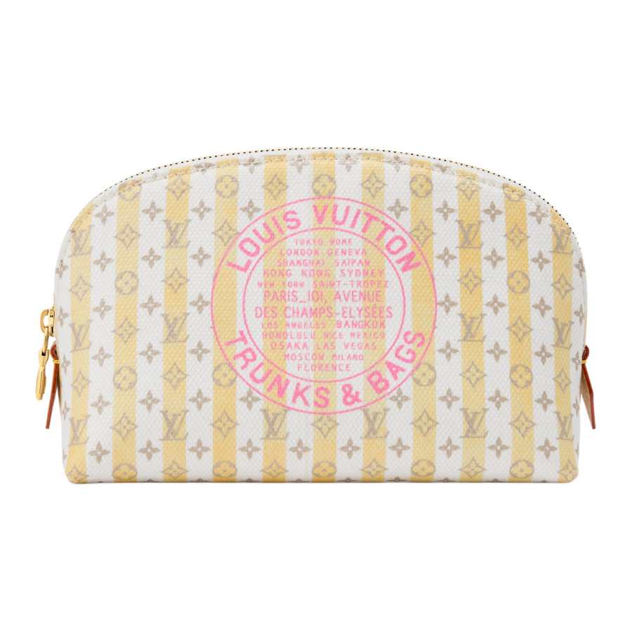 LOUIS VUITTON Linen Cotton Blend Coated Canvas Makeup Bag Small Women's Multicolor