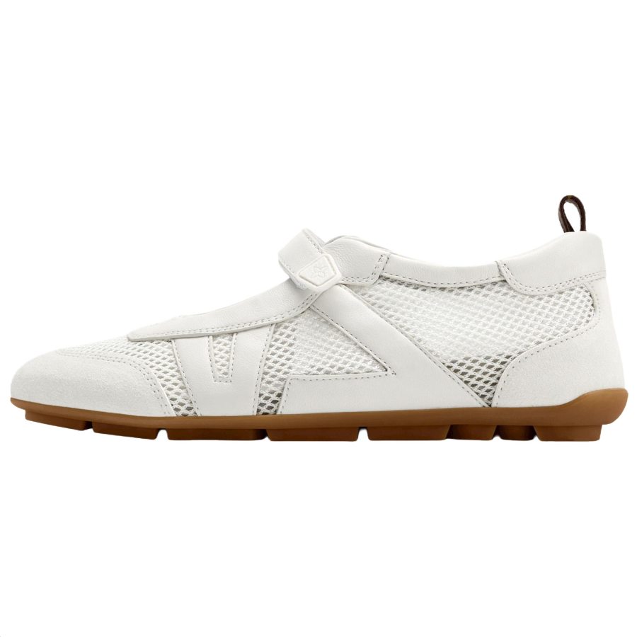 LOUIS VUITTON Sneakerina Leather Flat Mary Jane Shoes Women's White