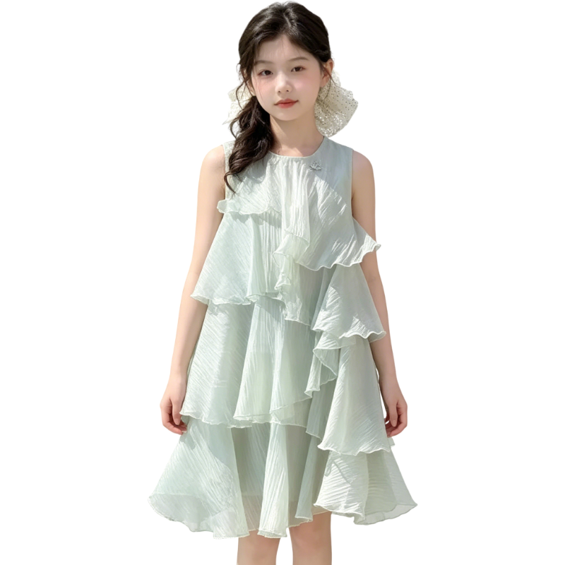 YALU Grade School Dresses Crew Neck Moderate Midi Skirt