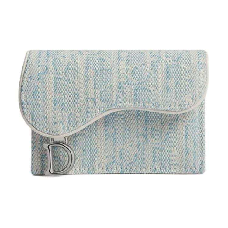 DIOR Bloom Cotton Linen Blend With Calfskin Card Holder Women's Blue