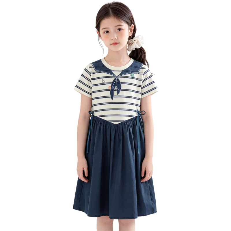 YALU Grade School Dresses Crew Neck Moderate Midi Skirt