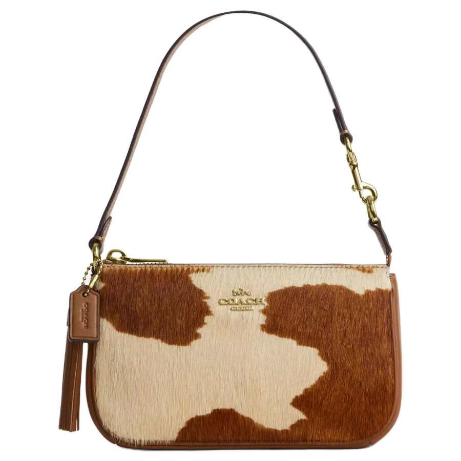 COACH Nolita Calfskin Patchwork Smooth Leather Handbag Small Women's Brown & Khaki