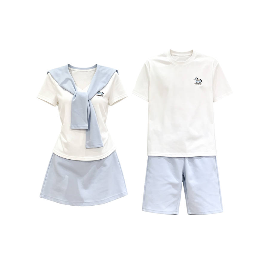 TUSHIFEI Couple Sets Women's Crew Neck Moderate Short Skirt