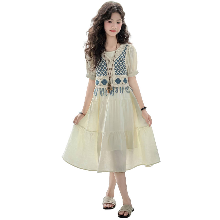 YALU Grade School Two Piece Skirt Sets Crew Neck Moderate Midi Skirt