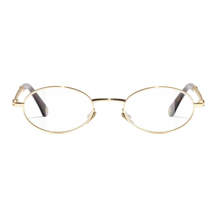 CHANEL Metal Oval Prescription Glasses Women's Gold