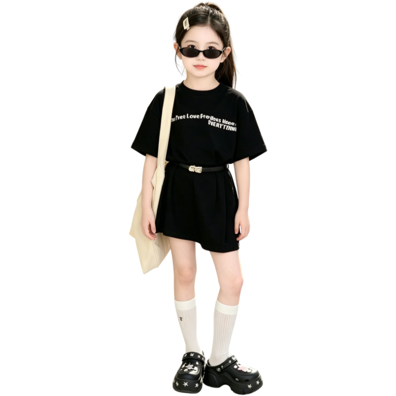 YALU Grade School Two Piece Skirt Sets Crew Neck Moderate Short Skirt