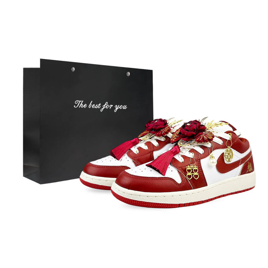 Jordan Jordan Air Jordan 1 BNK Abrasion Resistant Abrasion Resistant Low top Children's Basketball Shoes Red Teenagers