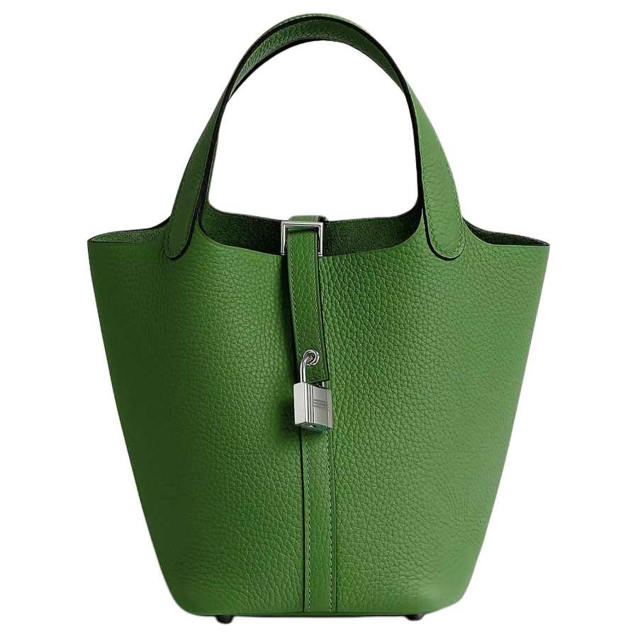 HERMES Picotin Lock Clemence Bullock Leather Basket Bag, Bucket Bag, Handbag 18 Women's A8 Yuka Ribbon Green