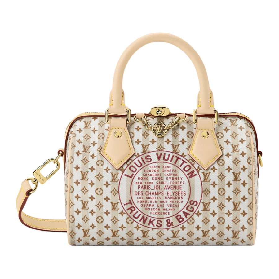 LOUIS VUITTON Speedy Coated Canvas Boston Bag, One Shoulder Handbag Women's Beige