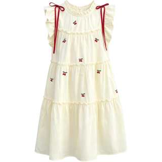 YALU Kids Dresses Lettuce Edge Collar Moderate Midi Skirt Non Stretch