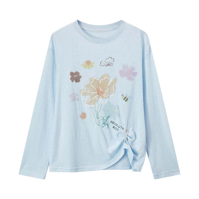 XIANGYING T Shirts Women's Nautical Blue Crew Neck Moderate