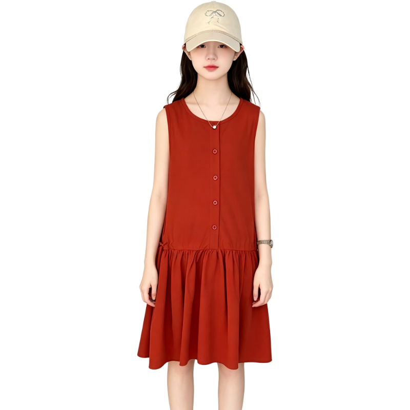 YALU Grade School Dresses Crew Neck Moderate Midi Skirt