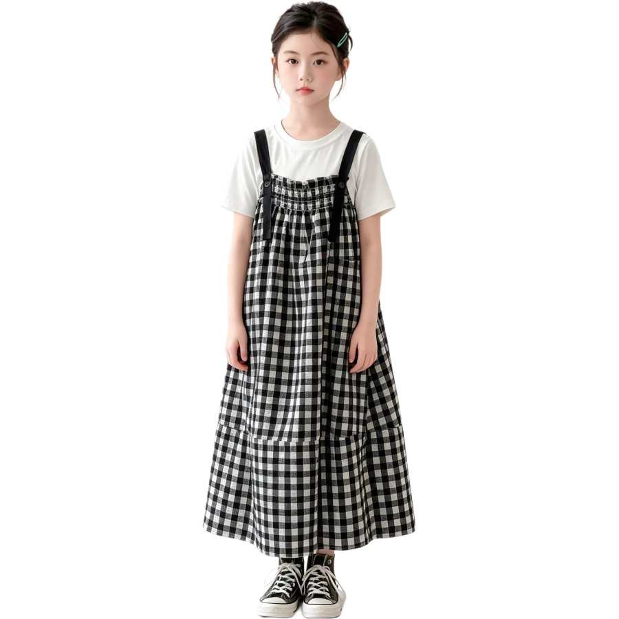 YALU Grade School Two Piece Skirt Sets Crew Neck Moderate Midi Skirt