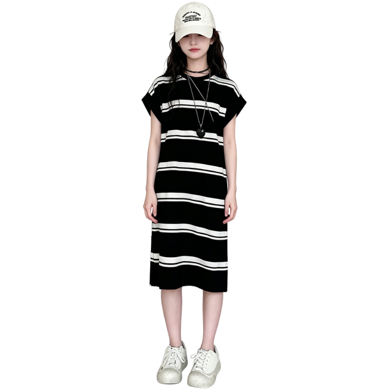YALU Grade School Dresses Crew Neck Moderate Midi Skirt