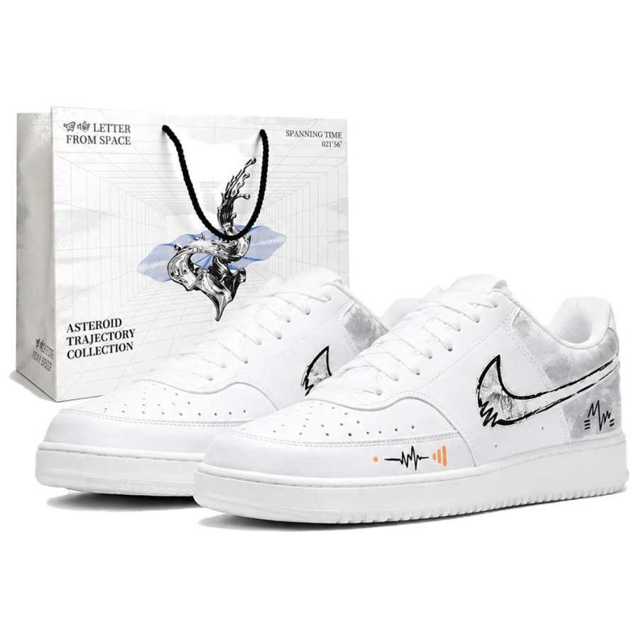 Nike Nike Court Vision Heartbeat Cat, Special Shopping Bag Leather Low top Skateboard Shoes Unisex Gray White