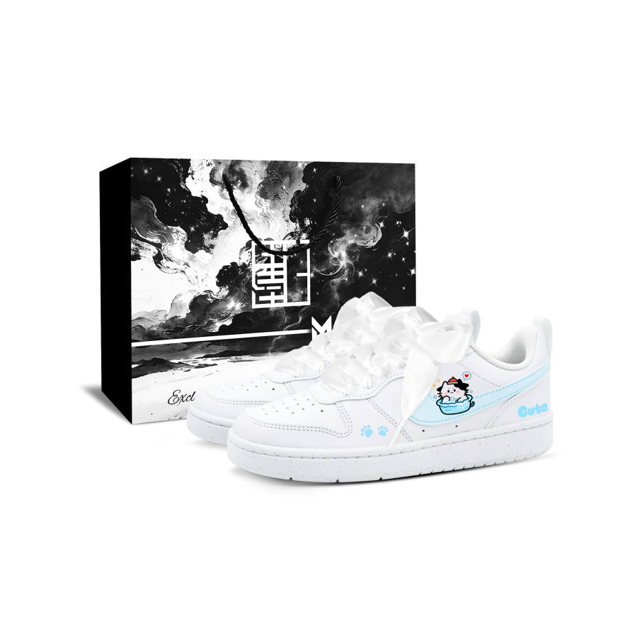 Nike Nike Court Borough Bathing Cat BOX Low top Kids' Skateboarding Shoes Blue White Teenagers