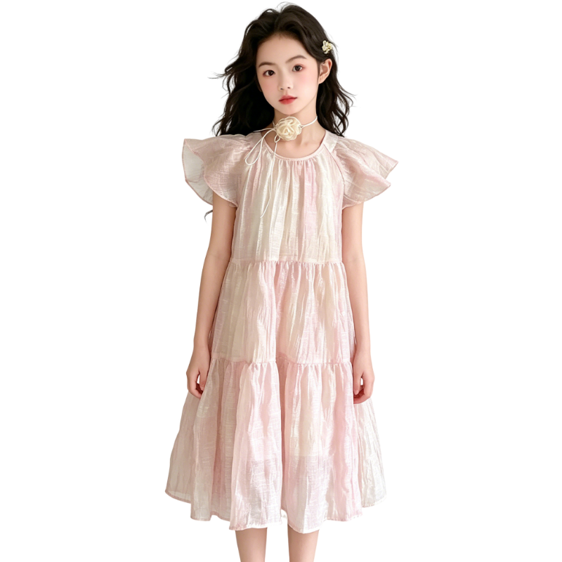 YALU Grade School Dresses Crew Neck Moderate Midi Skirt