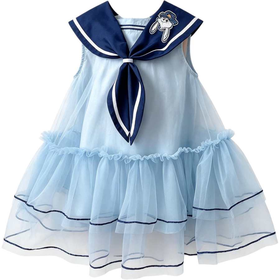 Disney Kids Dresses Navy Collar Thin Short Skirt Non Stretch