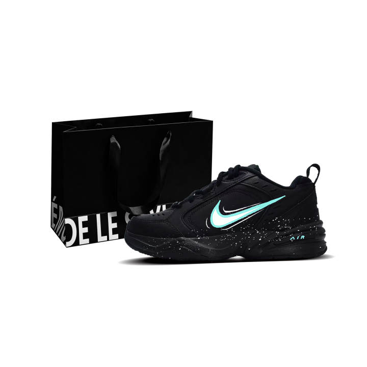 Nike Nike Air Monarch 4 Cyan Li Synthetic Leather Slip Resistant Low top Chunky Sneakers Unisex Black