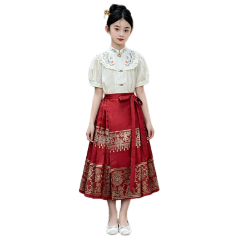 YALU Grade School Two Piece Skirt Sets Stand Collar Thin Short Skirt