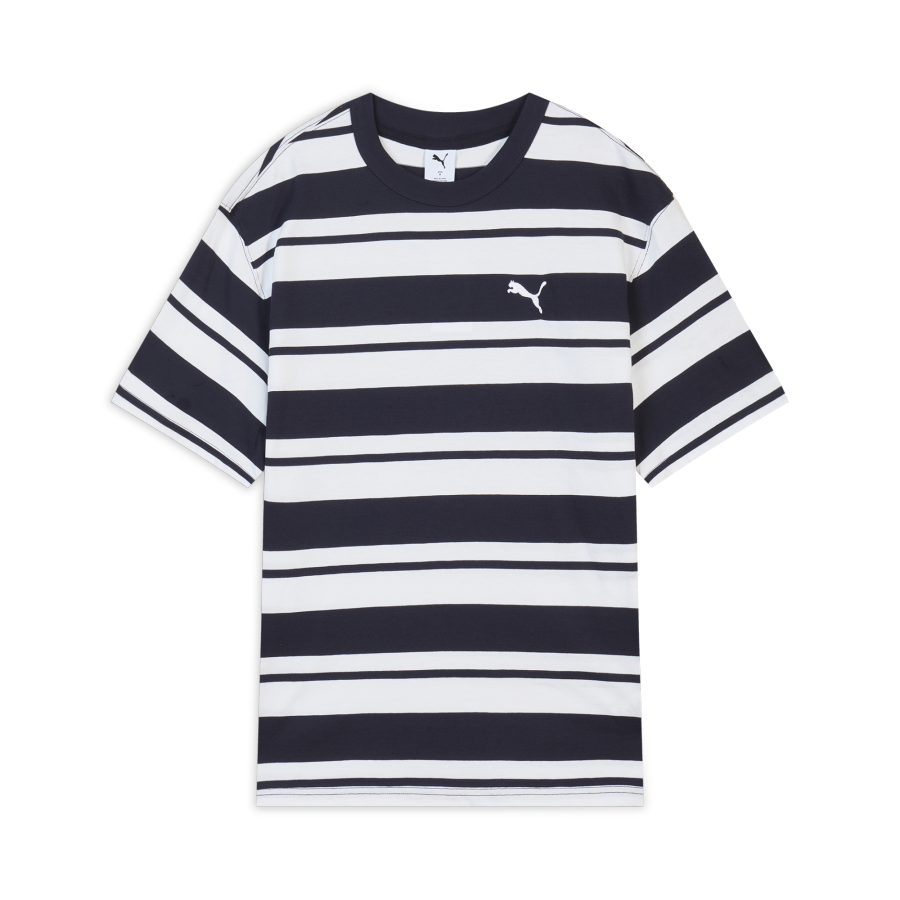 PUMA ASTER WARDROBE ESS STRIPED American Vintage Soccer Ball Style Summer Sports Top T Shirt Unisex