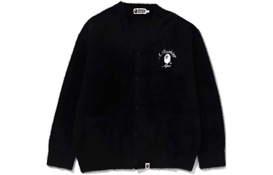 A BATHING APE Logo Embroidered Shaggy Knit Cardigan