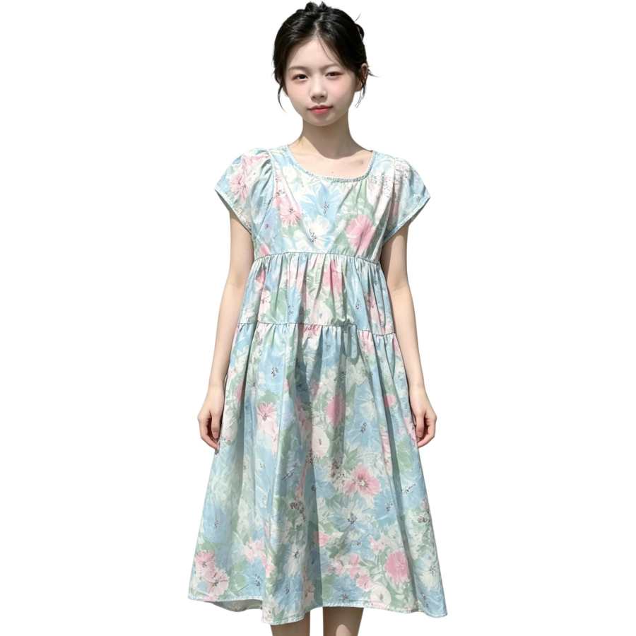 YALU Grade School Dresses Crew Neck Moderate Midi Skirt