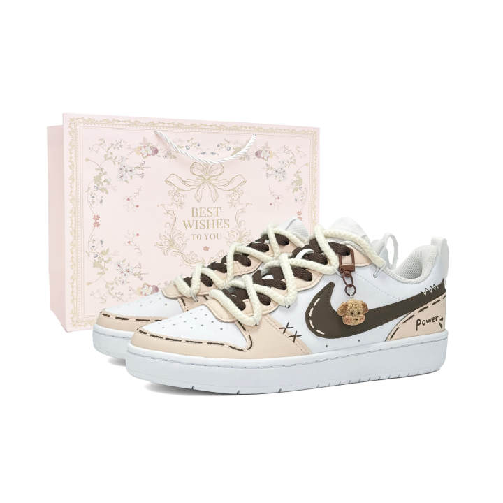 Nike Nike Court Borough Milk Tea Bear Leather Breathable Lightweight Cushioning Height Increasing Low top