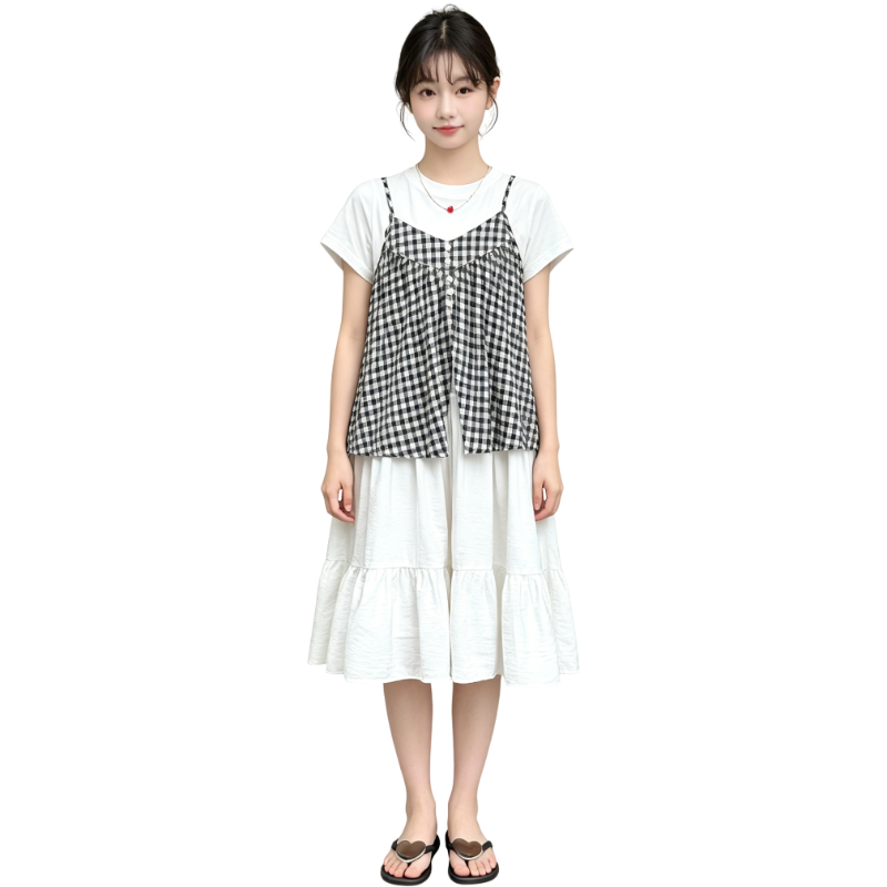 YALU Grade School Dresses Crew Neck Moderate Midi Skirt
