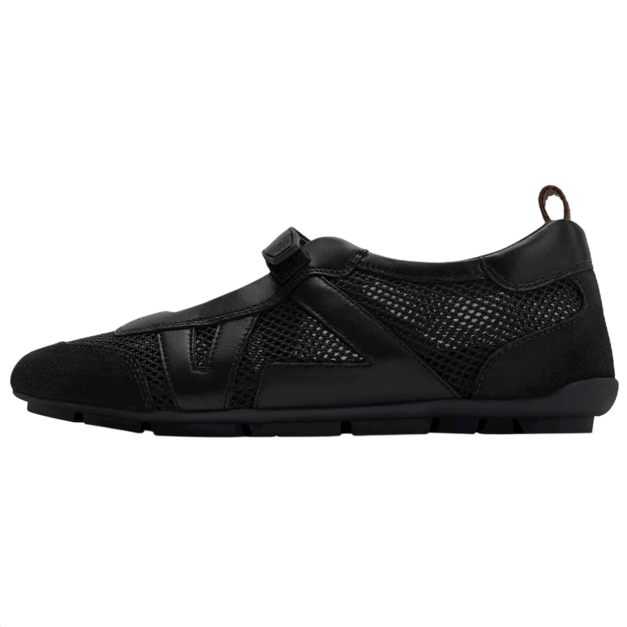 LOUIS VUITTON Sneakerina Leather Flat Mary Jane Shoes Women's Black