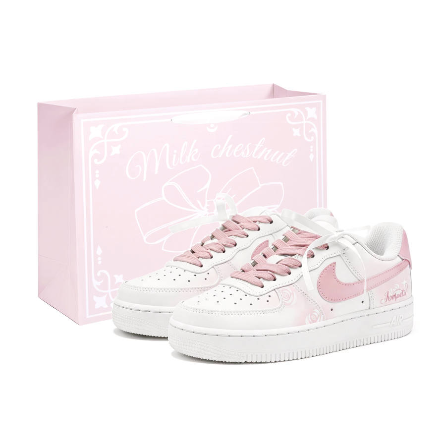 Nike Nike Air Force 1 Rose Love Song Coverage Slip Resistant Abrasion Resistant Height Increasing Skateboard Shoes Unisex