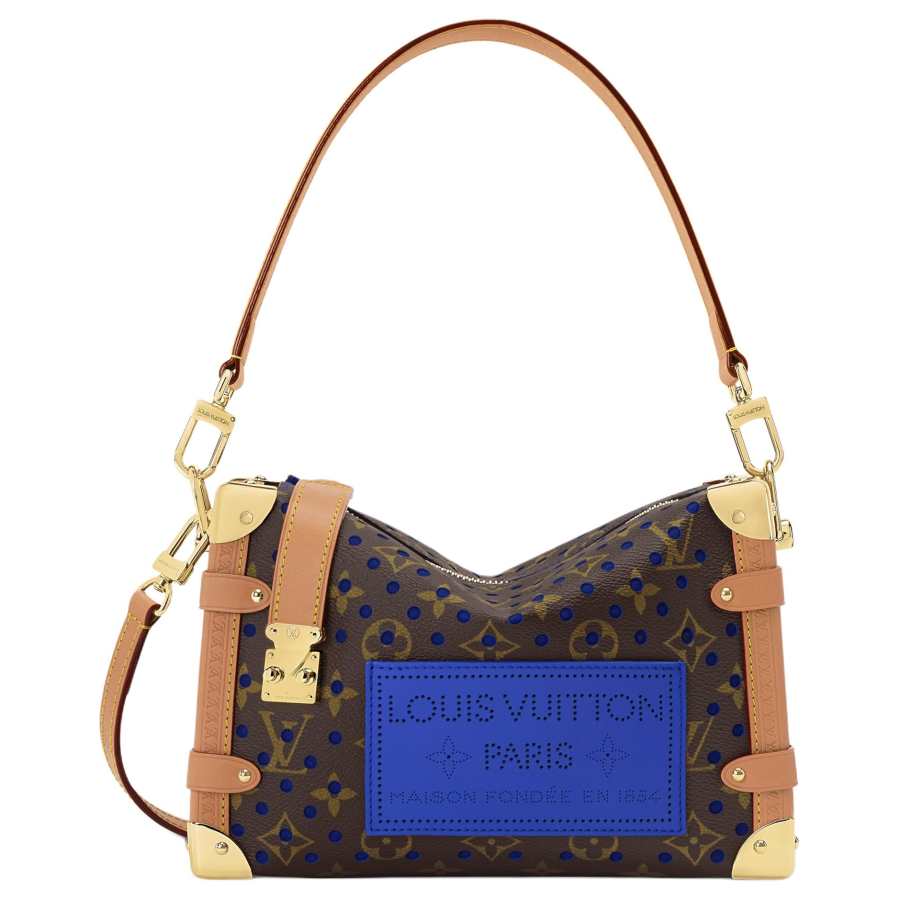 LOUIS VUITTON SIDE TRUNK Coated Canvas Portable Crossbody Bag, Shoulder Bag Medium Women's Brown & Blue