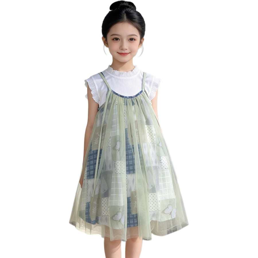YALU Grade School Two Piece Skirt Sets Camisole Moderate Midi Dress