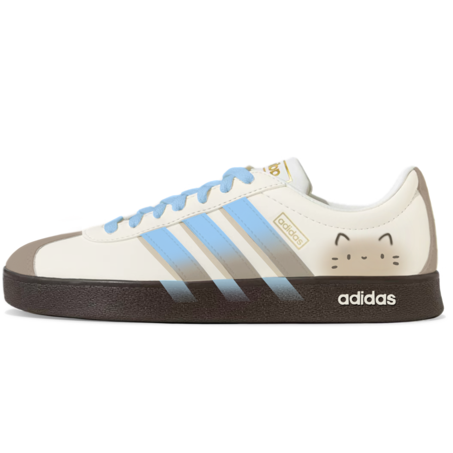Adidas Adidas Vl Court Classic Synthetic Leather Coverage Balance Lightweight Skateboard Shoes Unisex Ecru Blue