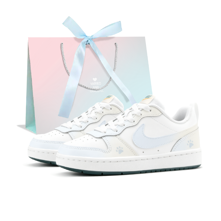 Nike Nike Court Borough 2 Maris Sal Milk Cream Lightweight Breathable Low top Skateboard Shoes Women's Blue Yellow White