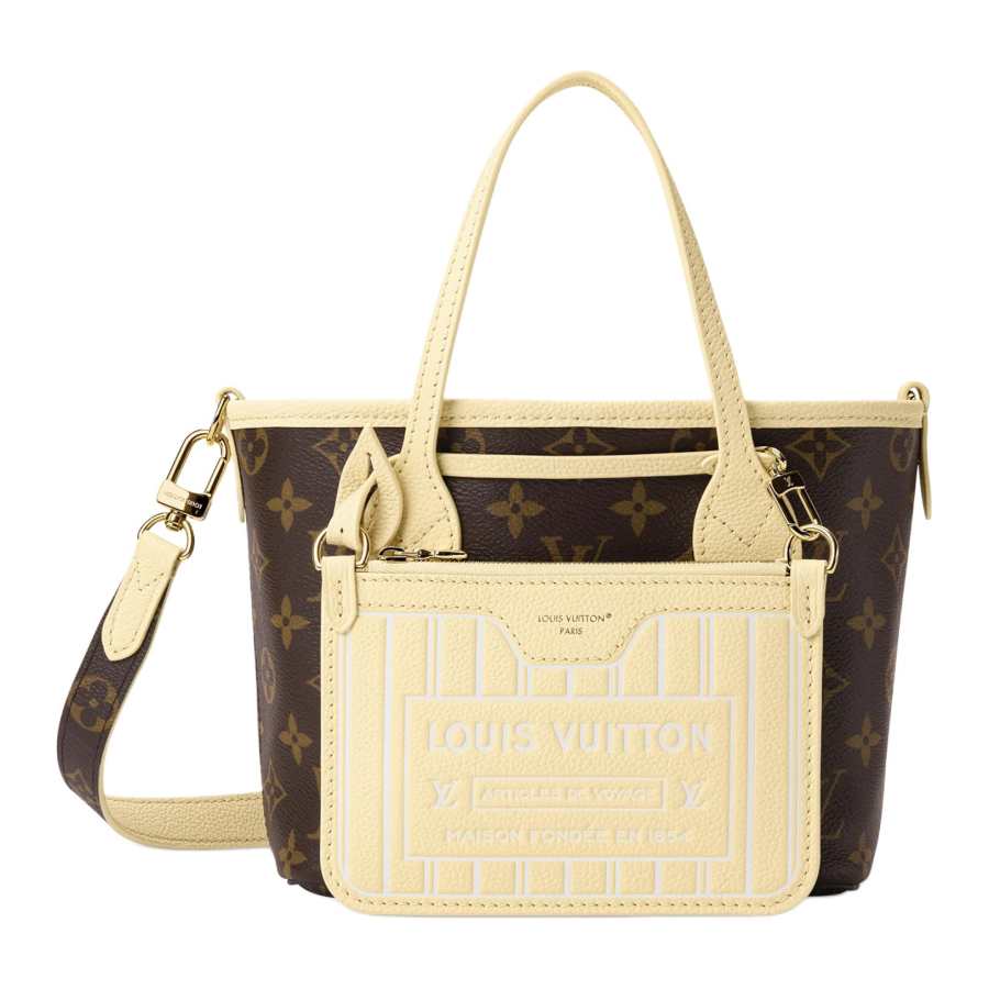 LOUIS VUITTON NEVERFULL Coated Canvas Tote Handbag, Shoulder Bag Small Women's Light Yellow