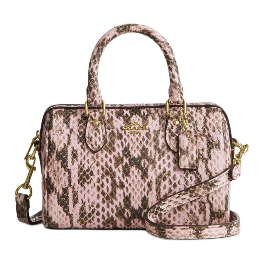 COACH Rowan Snakeskin Print Embossed Leather Handbag Mini Women's Pink