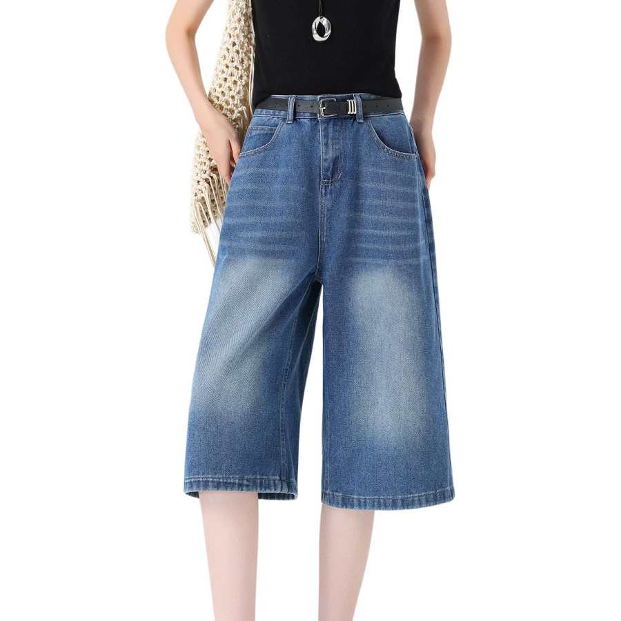 BALENO Denim Shorts Women's Blue Moderate Wide Leg Pants