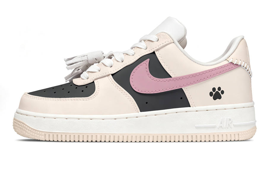 Nike Nike Air Force 1 Black Cat Paw Slip Resistant Abrasion Resistant Low top Skateboard Shoes Women's Black Pink