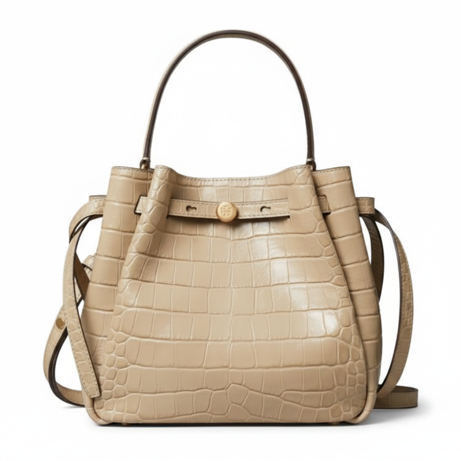 TORY BURCH TORY BURCH Romy Crocodile Pattern Leather Handbag Small Women's Light Walnut