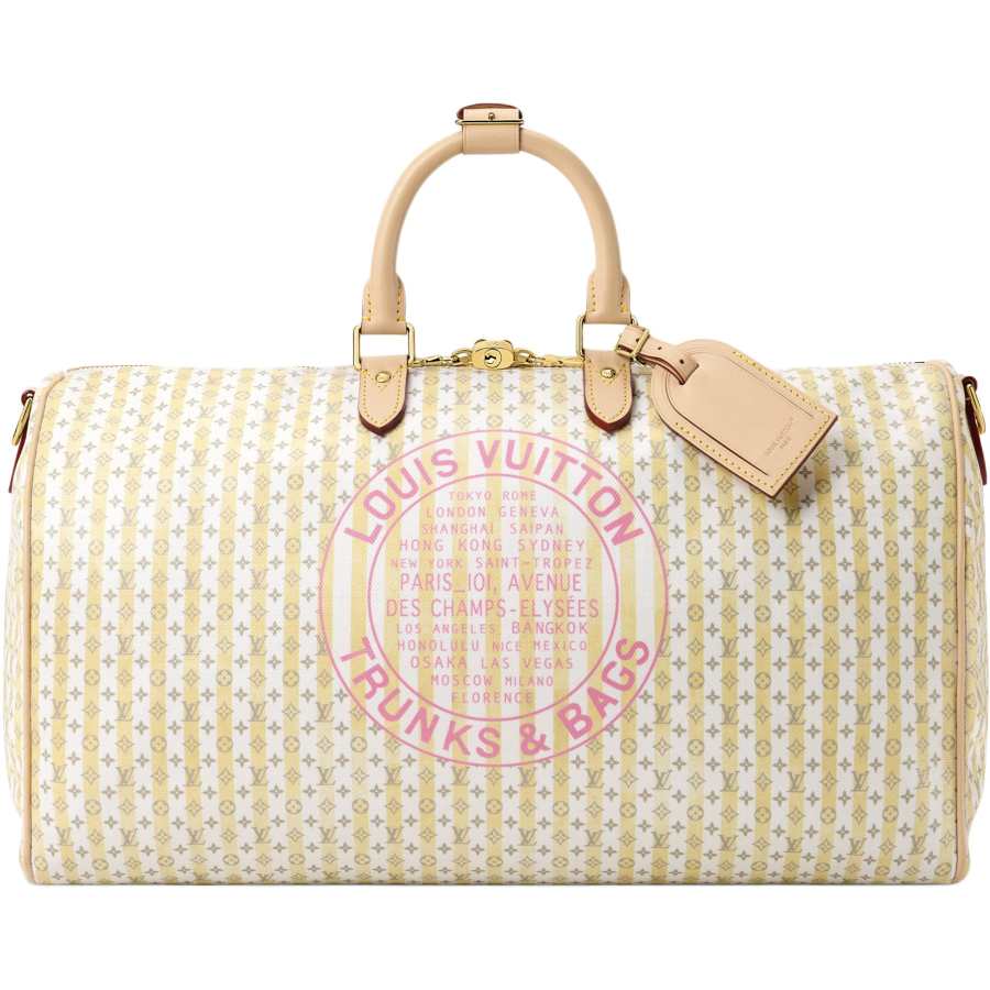 LOUIS VUITTON Keepall Linen Cotton Blend Coated Canvas Travel Bag Women's Multicolor