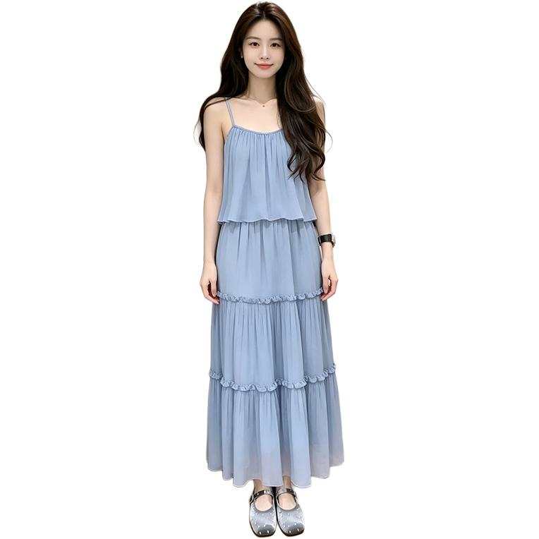 SIXUSICHOU Two Piece Skirt Sets Women's Camisole Thin Long Skirt