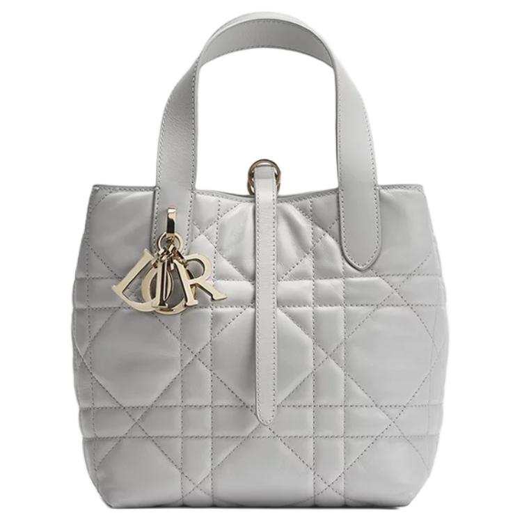 DIOR Toujours Cow Leather Handbag Small Women's Stone Rock Gray