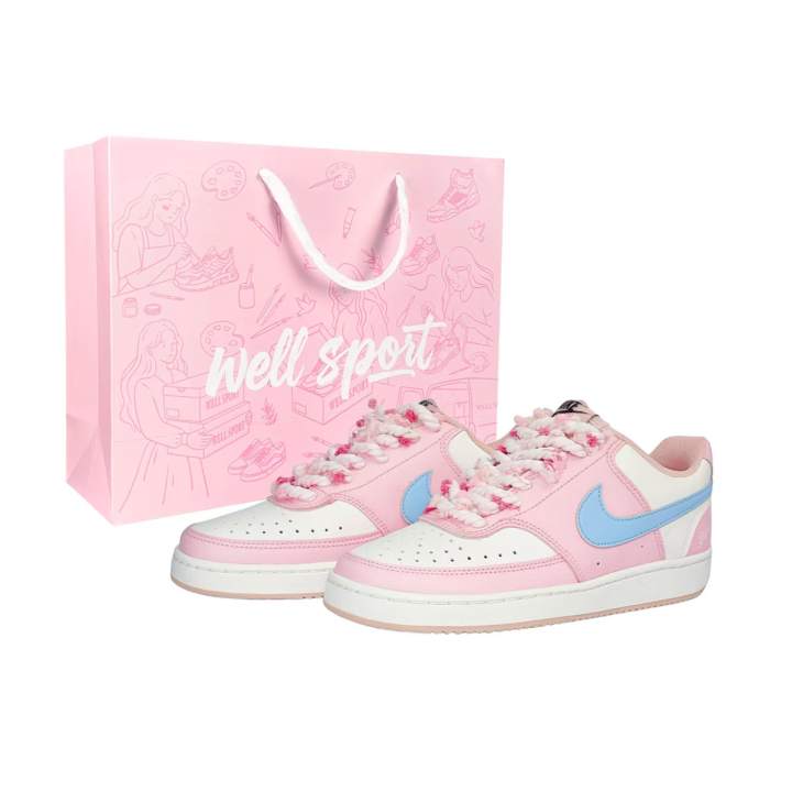 Nike Nike Court Vision Pink Mist Maris Sal Synthetic Leather Slip Resistant And Breathable Low top Skateboard Shoes Women's