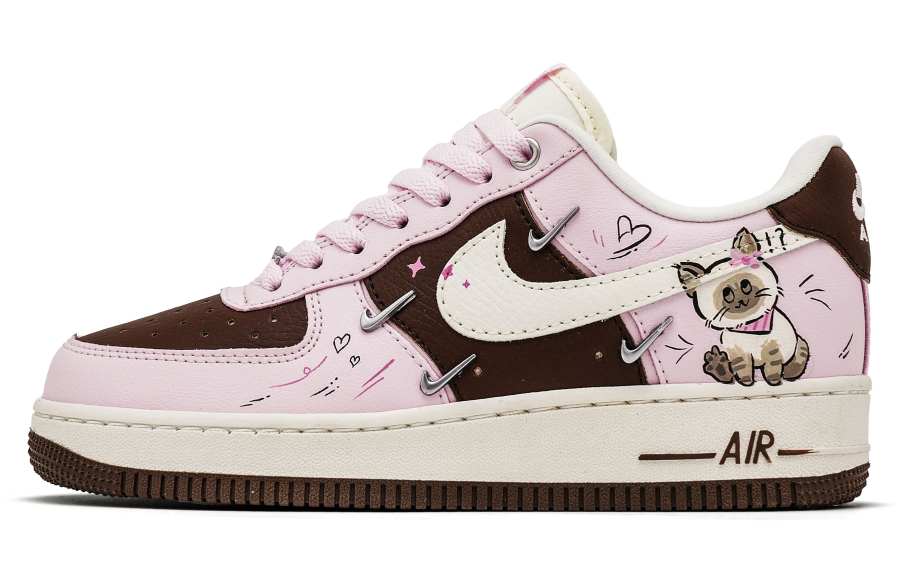 Nike Nike Air Force 1 Happiness Kitten Slip Resistant Cushioning Lightweight Low top Skateboard Shoes Women's Black Pink